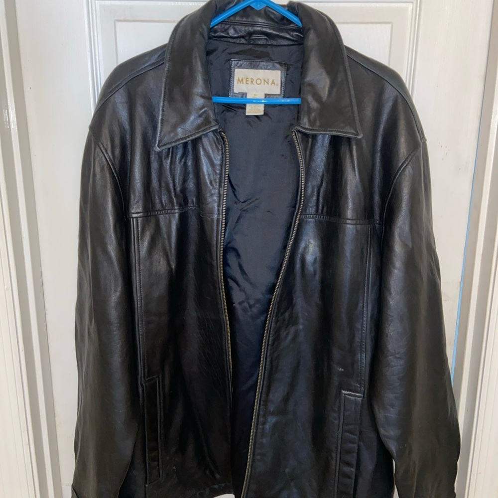 Merona Men's Black Leather Bomber Jacket
